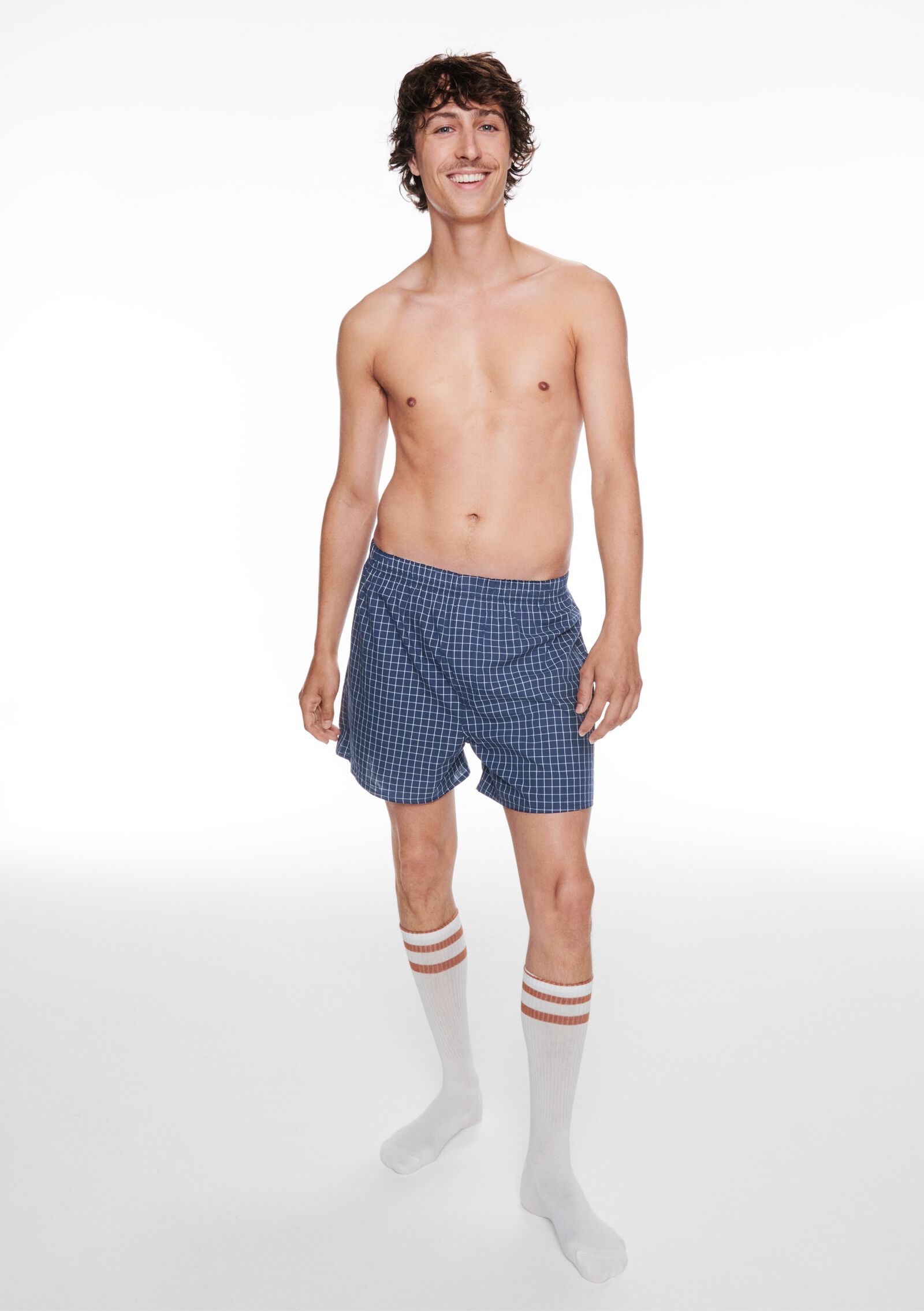 losse herenboxer ruiten donkerblauw donkerblauw - 19190480DARKBLUE - HEMA